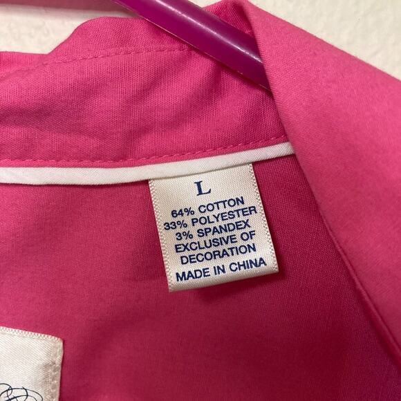 Riders by Lee Womens Large Blouse Shirt Fuchsia Button Up Short Sleeve Slimming - Picture 5 of 6